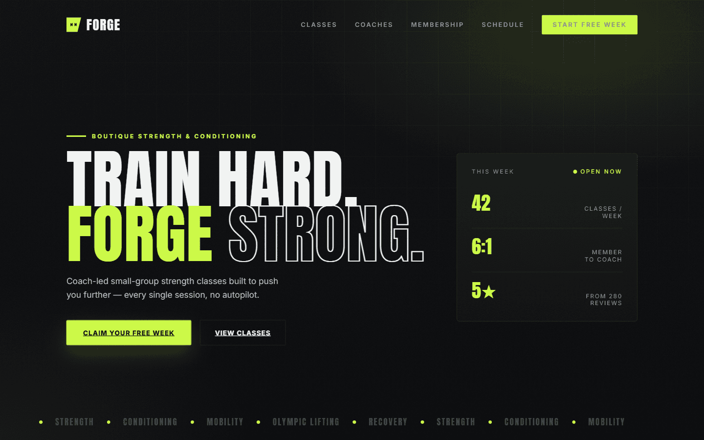 Forge Athletic website home page