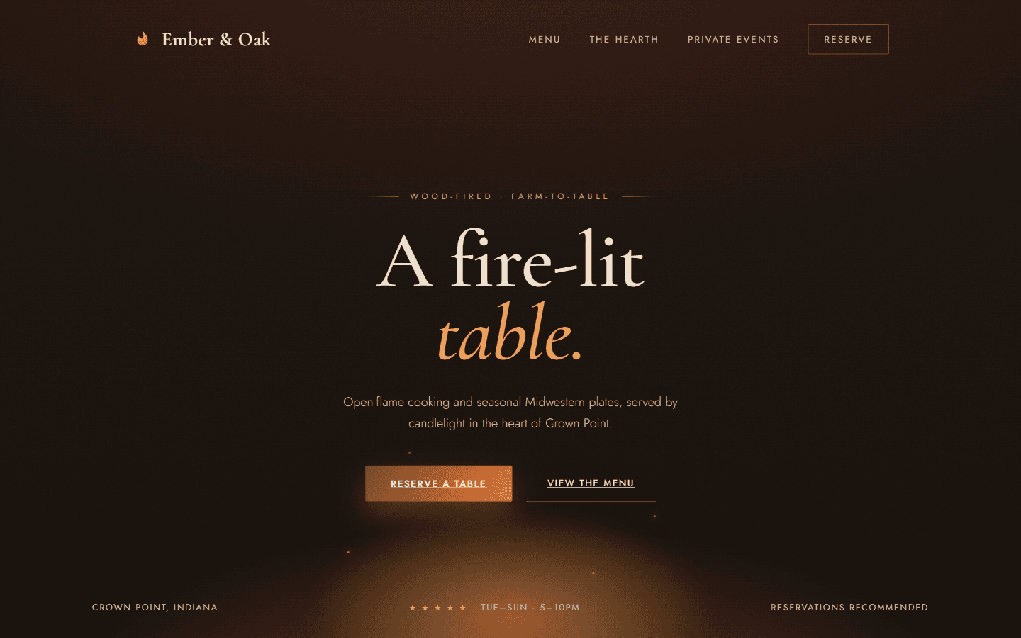 Ember & Oak website home page